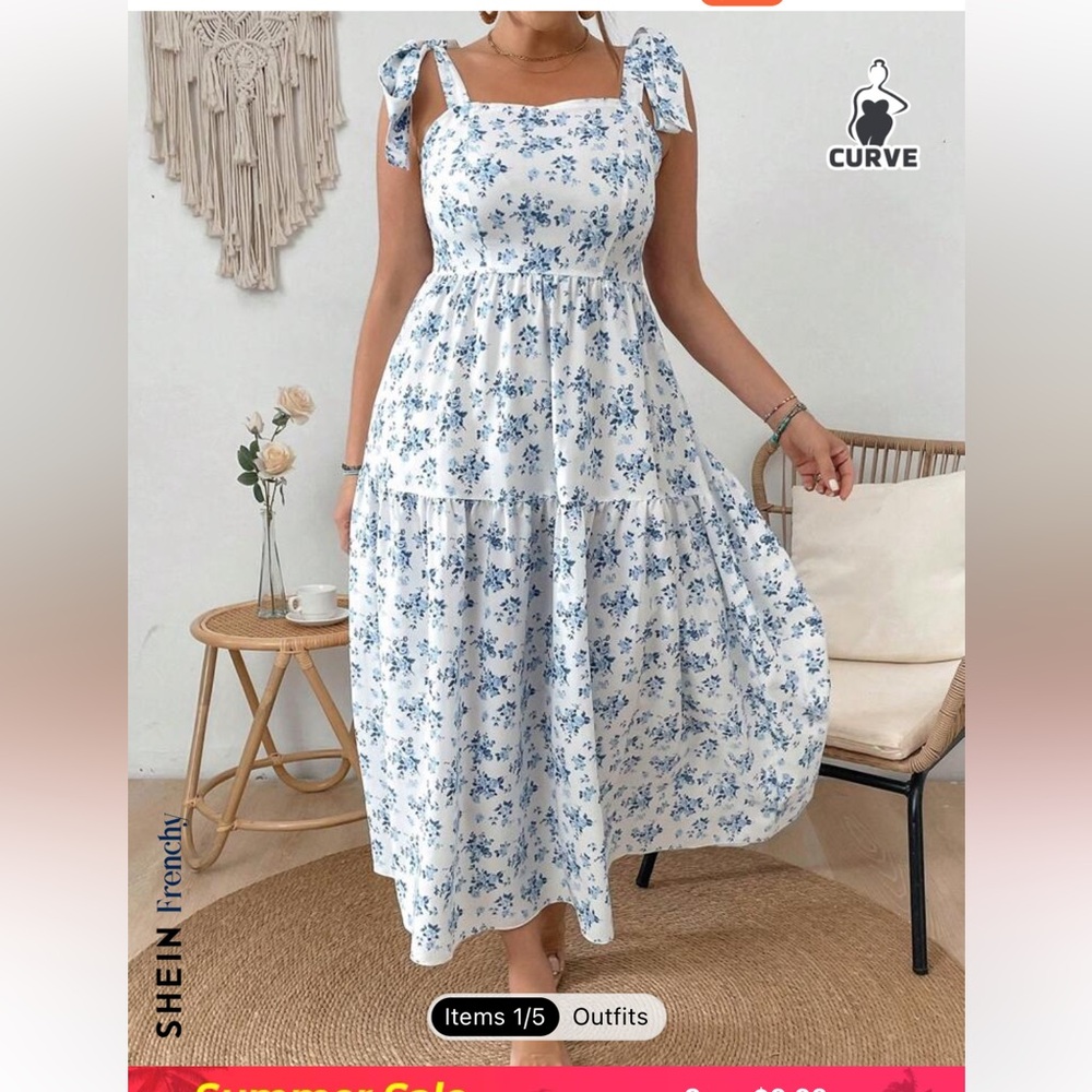 White and blue floral maxi dress